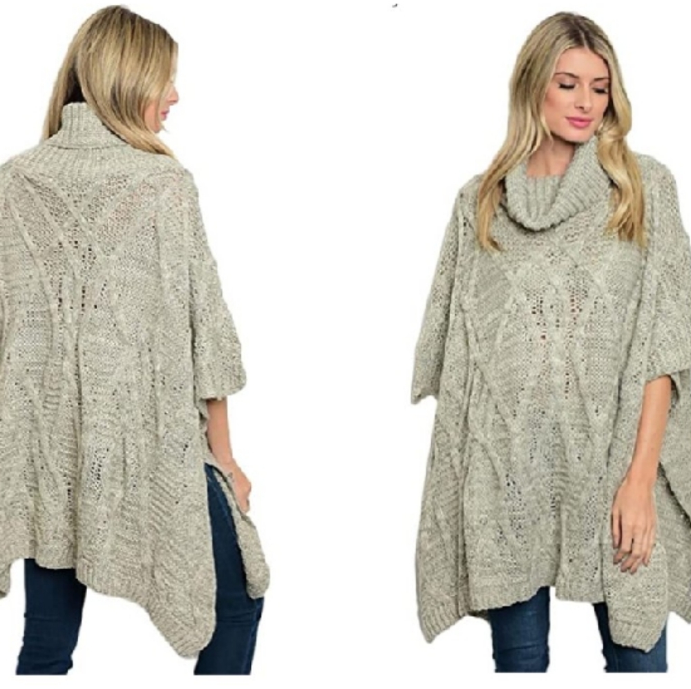 NWT Basico Grey Knit Pullover Pancho Sweater